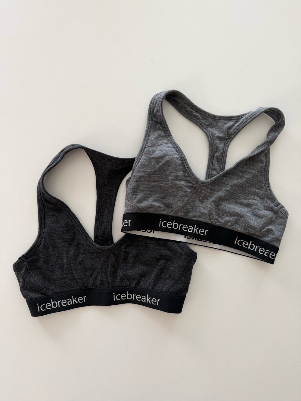 Icebreaker Racerback Merino Bralettes in Charcoal and Heather Grey